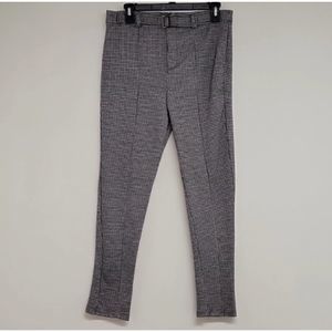 NWT Love Tree Black and White Houndstooth High Waist Pants w Belt Buckle L
